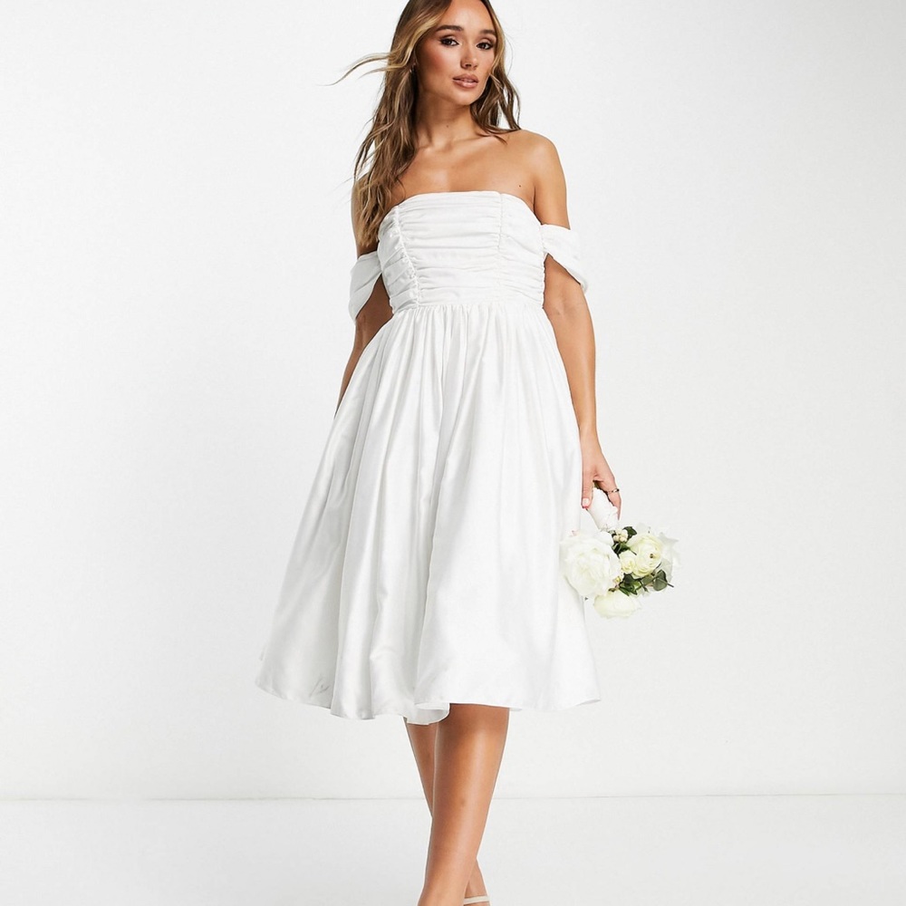 Maya bridal off shoulder mini dress in ivory
